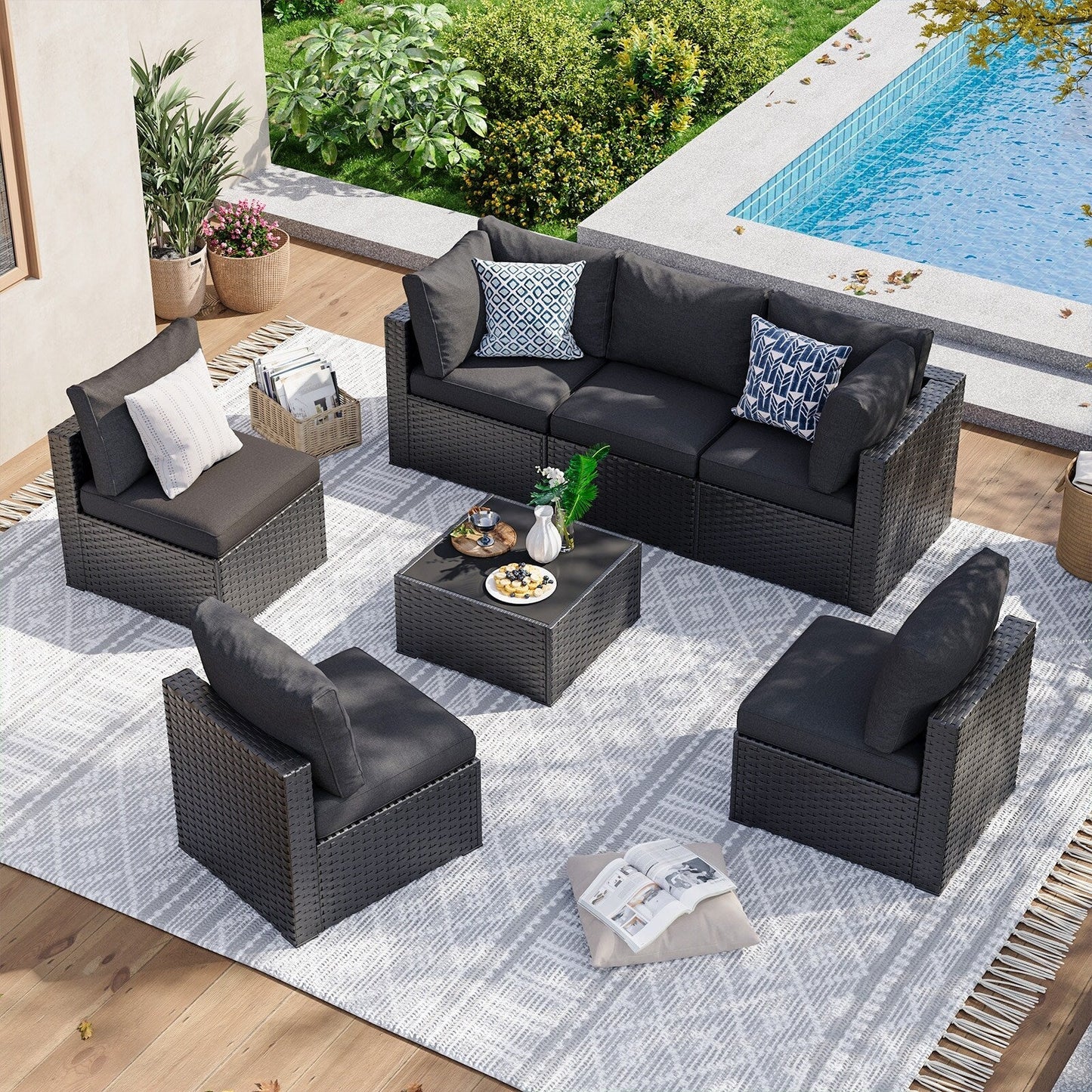Set di divani componibili in vimini e rattan per patio