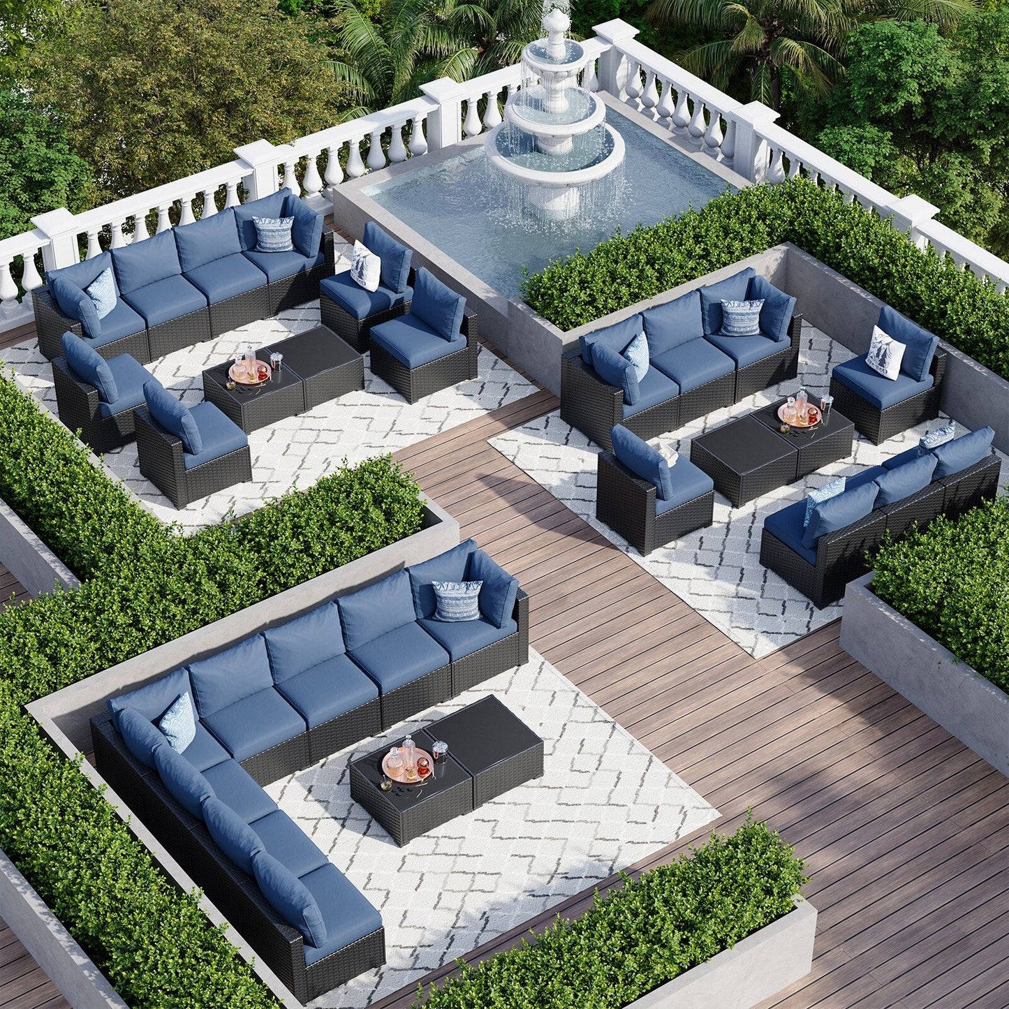 Set di divani componibili in vimini e rattan per patio