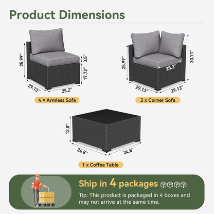 Set di divani componibili in vimini e rattan per patio