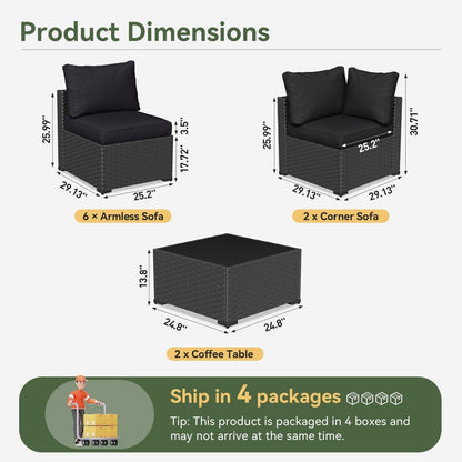 Set di divani componibili in vimini e rattan per patio