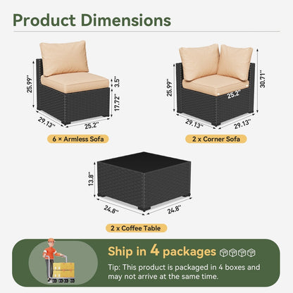 Set di divani componibili in vimini e rattan per patio