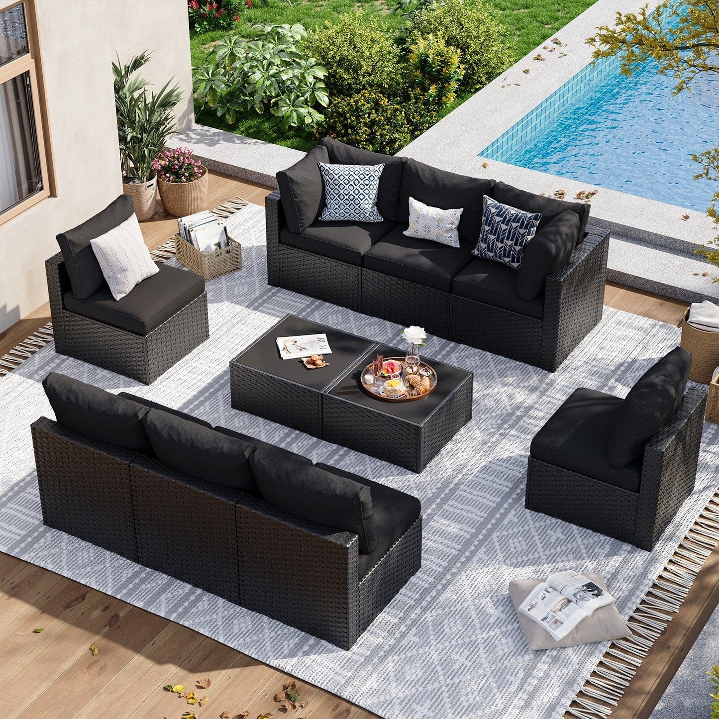 Set di divani componibili in vimini e rattan per patio