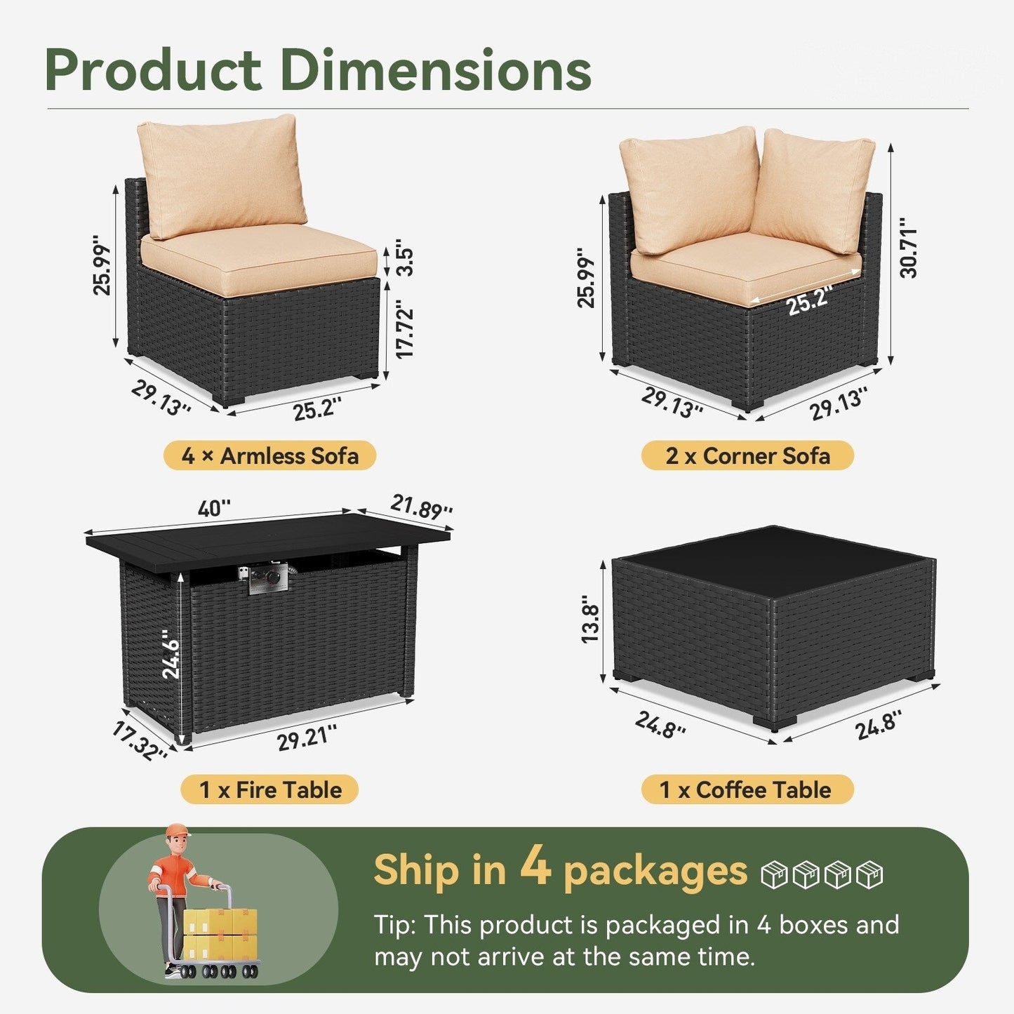 Set di divani componibili in vimini e rattan per patio