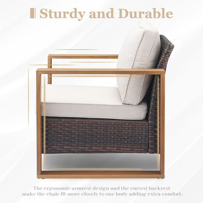 Divano girevole in vimini con poltrona e pouf - Marrone