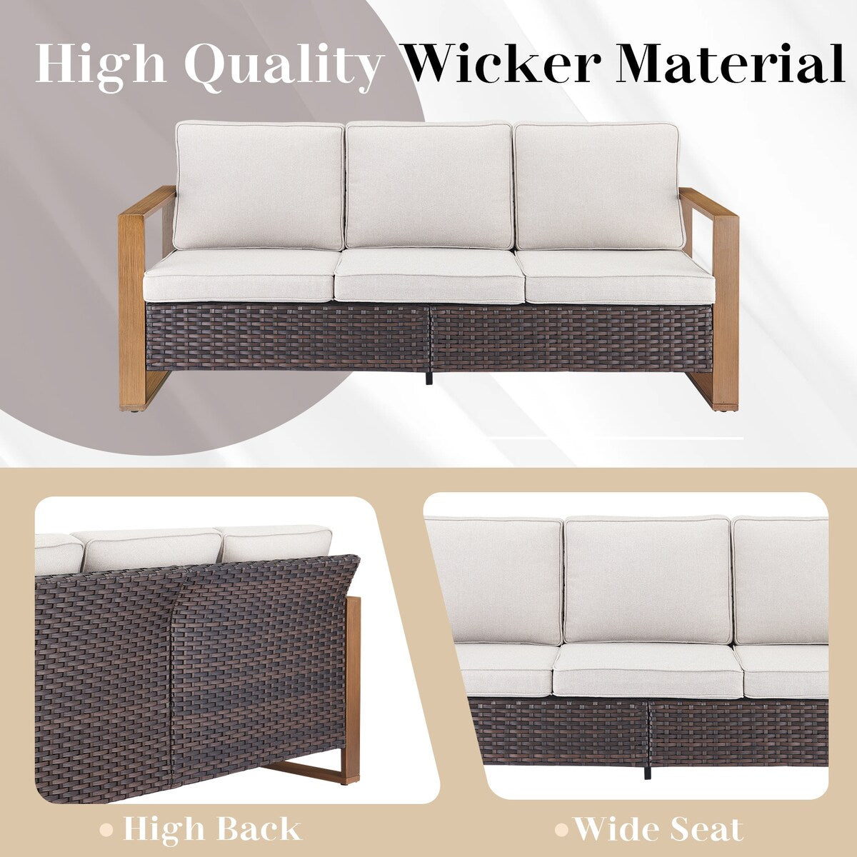 Divano girevole in vimini con poltrona e pouf - Marrone