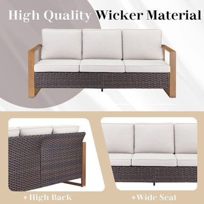 Divano girevole in vimini con poltrona e pouf - Marrone