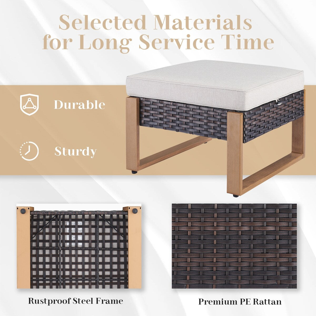 Divano girevole in vimini con poltrona e pouf - Marrone