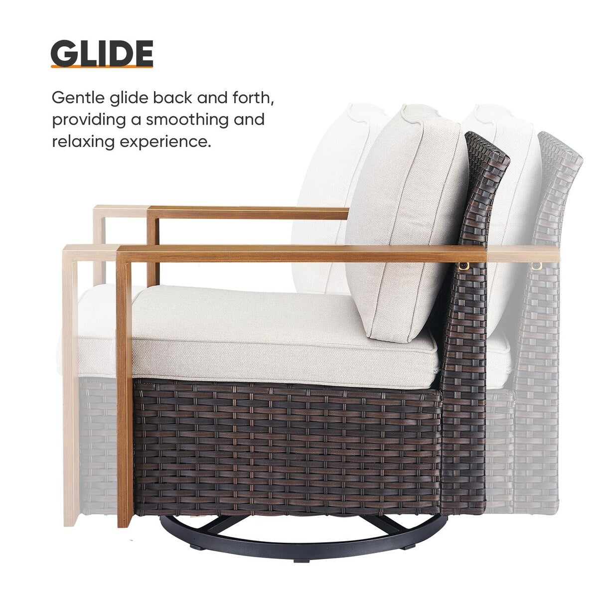 Divano girevole in vimini con poltrona e pouf - Marrone