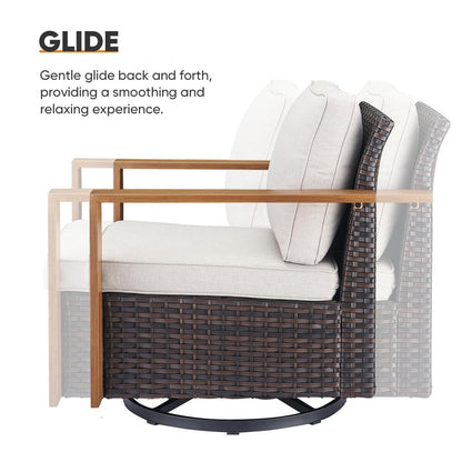 Divano girevole in vimini con poltrona e pouf - Marrone