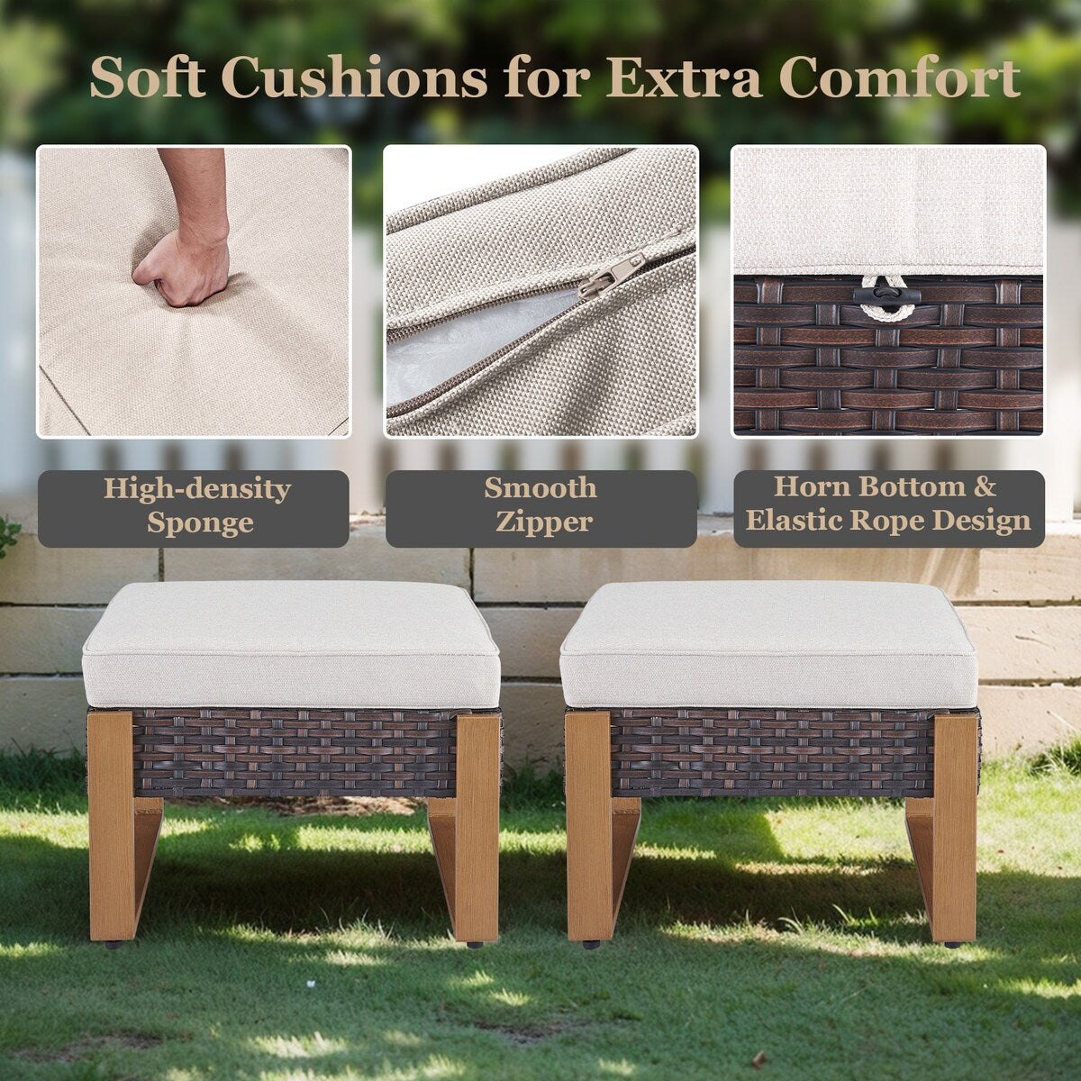 Divano girevole in vimini con poltrona e pouf - Marrone