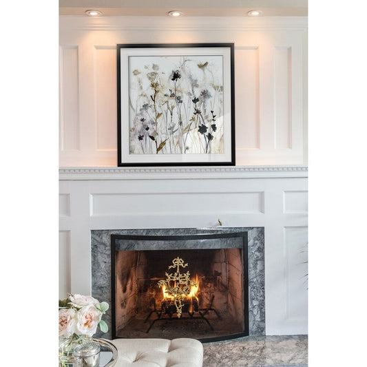 Wildflower Mist I - Stampa incorniciata personalizzata - blu, bianco, grigio, giallo, verde, argento, oro