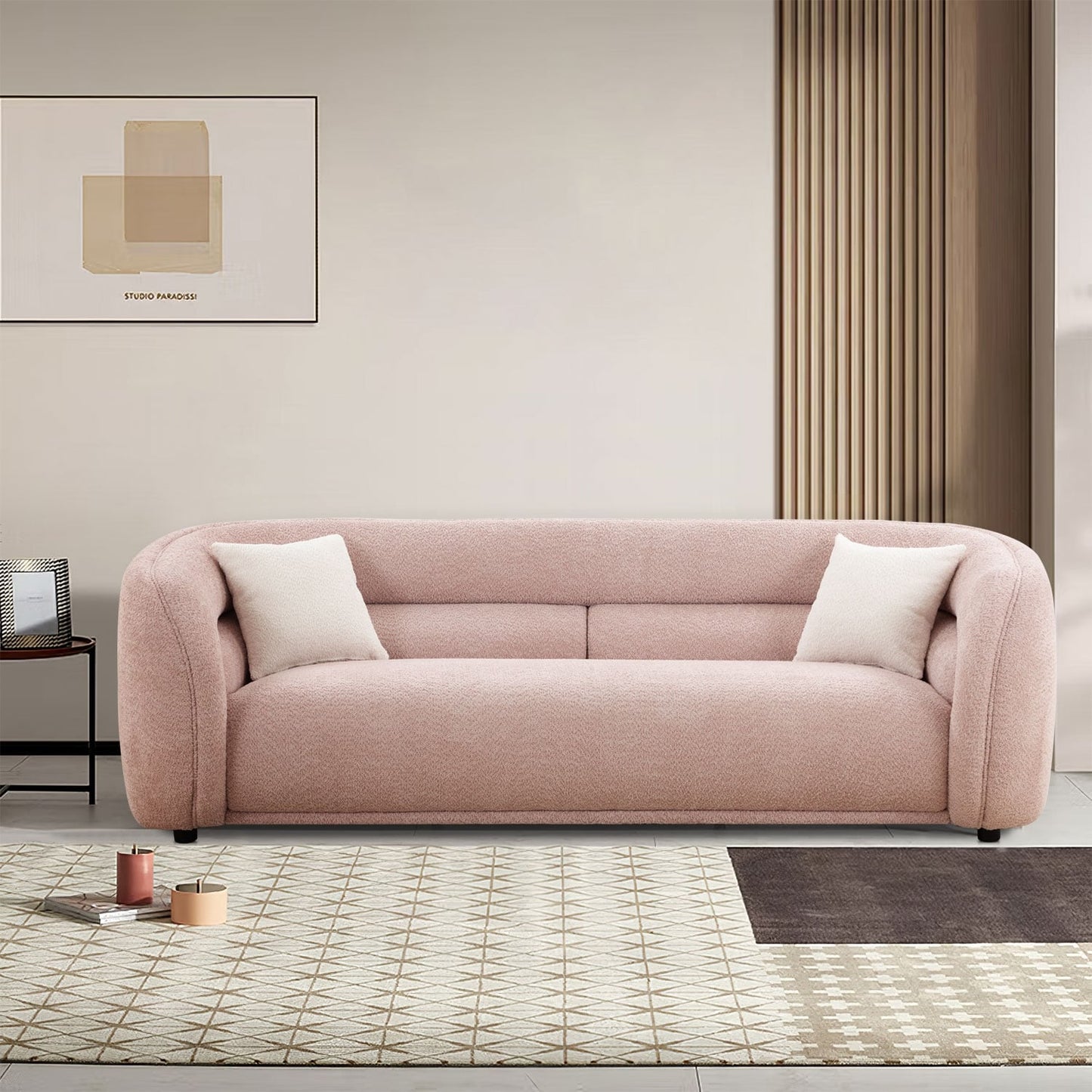 Divano curvo imbottito moderno contemporaneo 91 con 2 cuscini per soggiorno