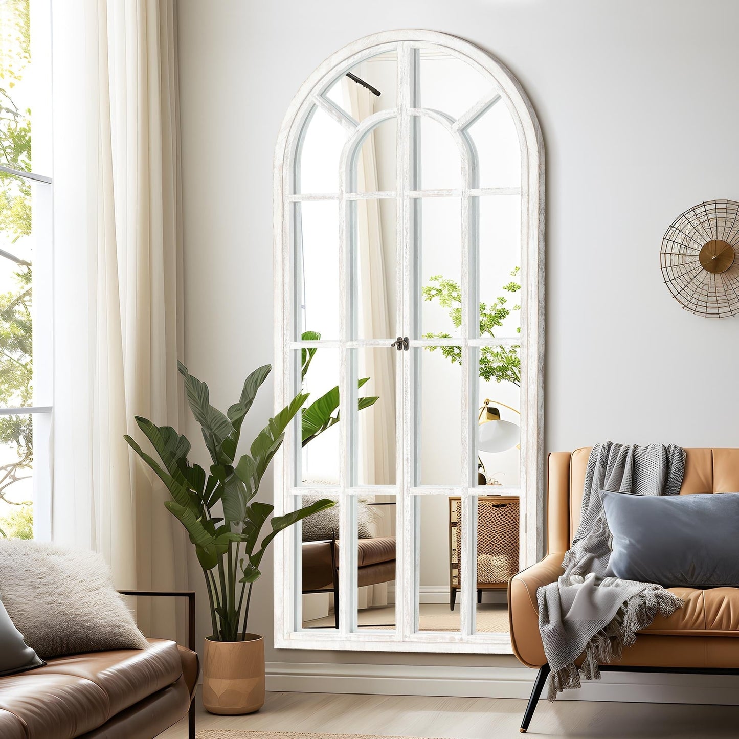 Specchio per finestra in legno ad arco 71'' L*31'' W