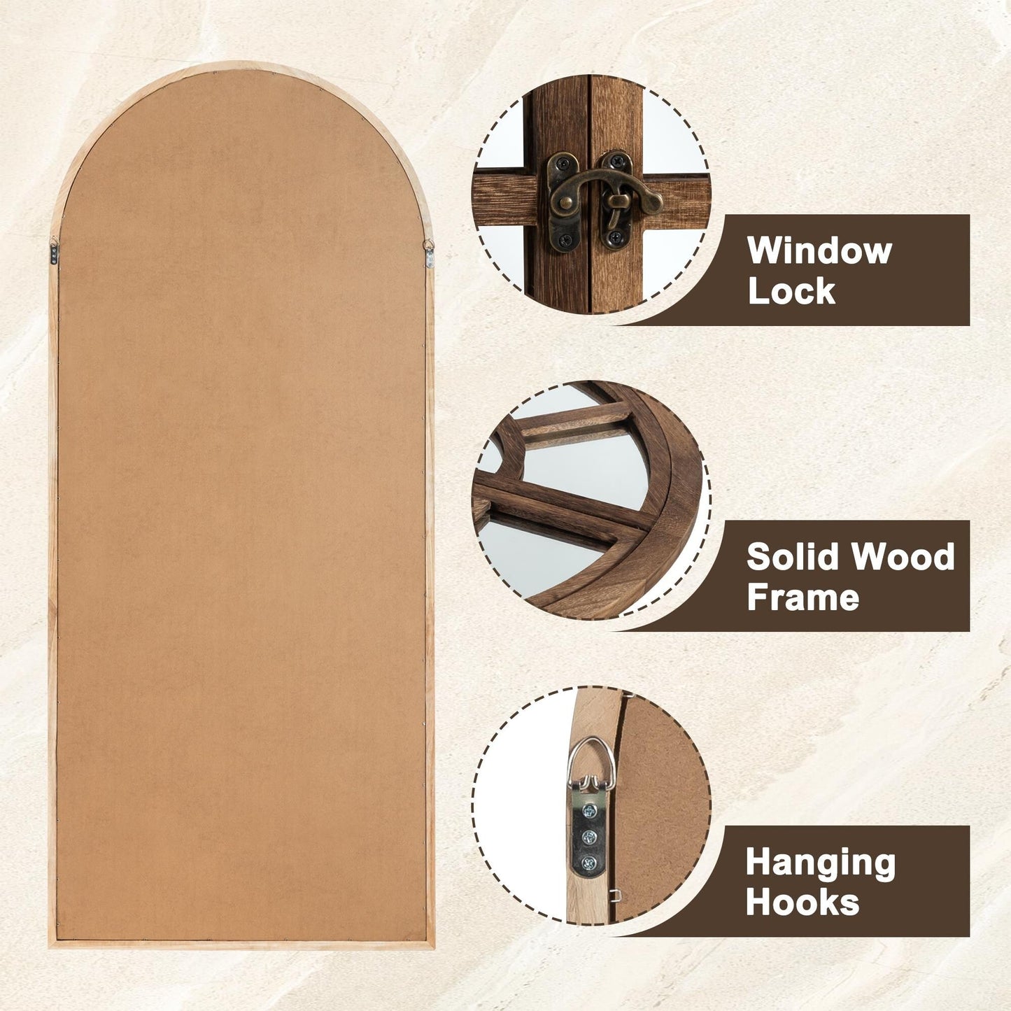 Specchio per finestra in legno ad arco 71'' L*31'' W