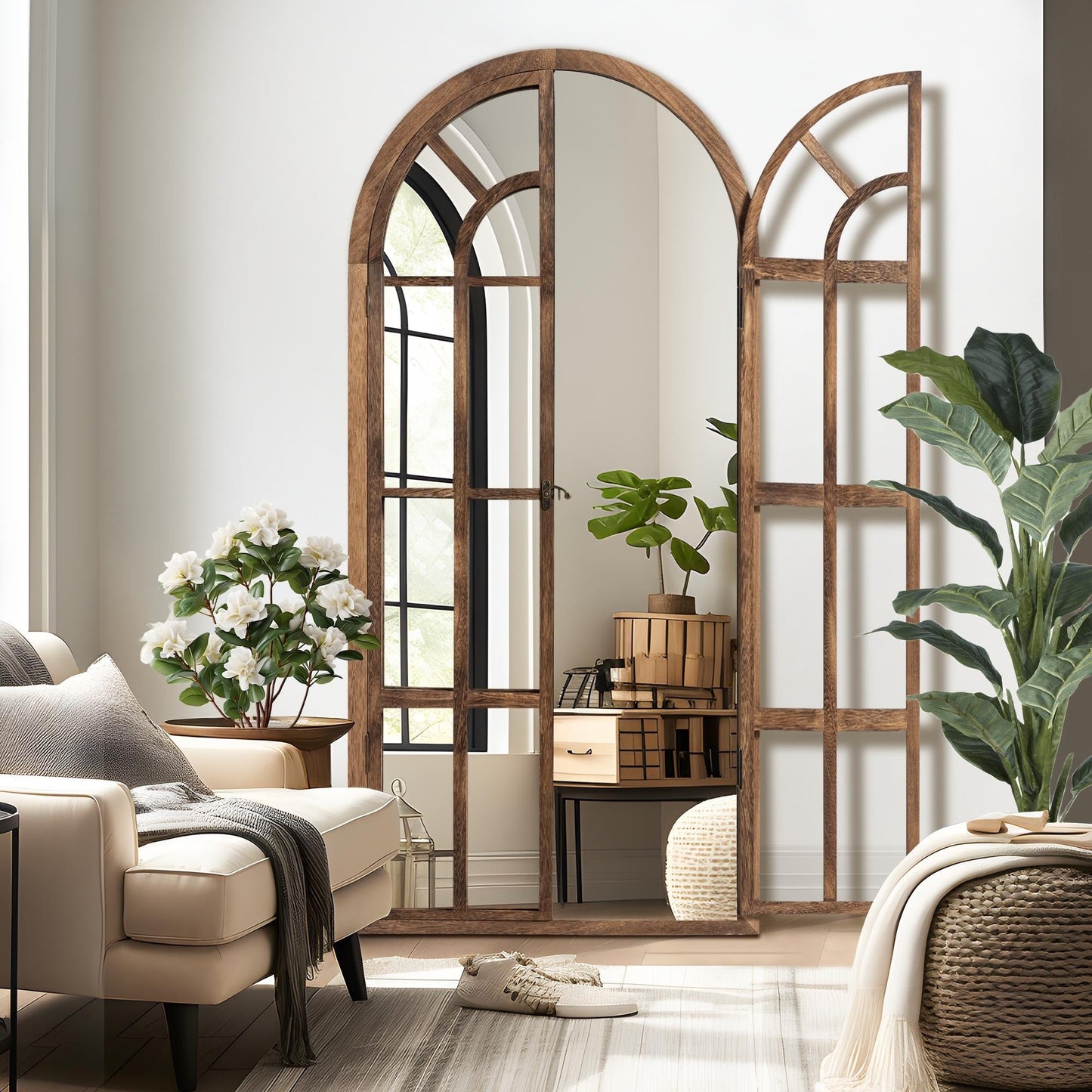 Specchio per finestra in legno ad arco 71'' L*31'' W