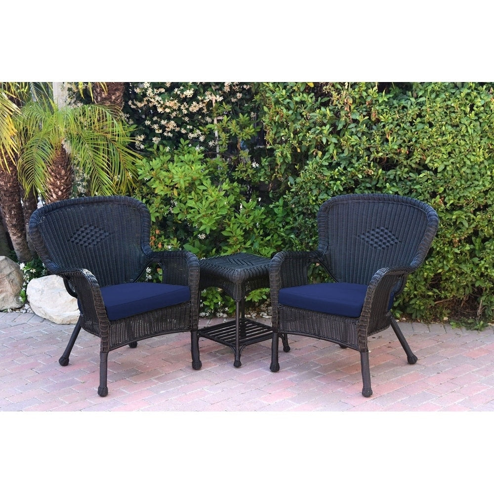 Set di sedie e tavolini in vimini nero Windsor con cuscino per sedia