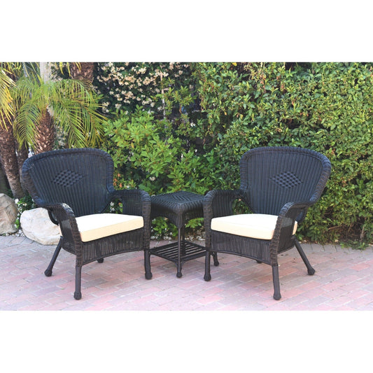 Set di sedie e tavolini in vimini nero Windsor con cuscino per sedia