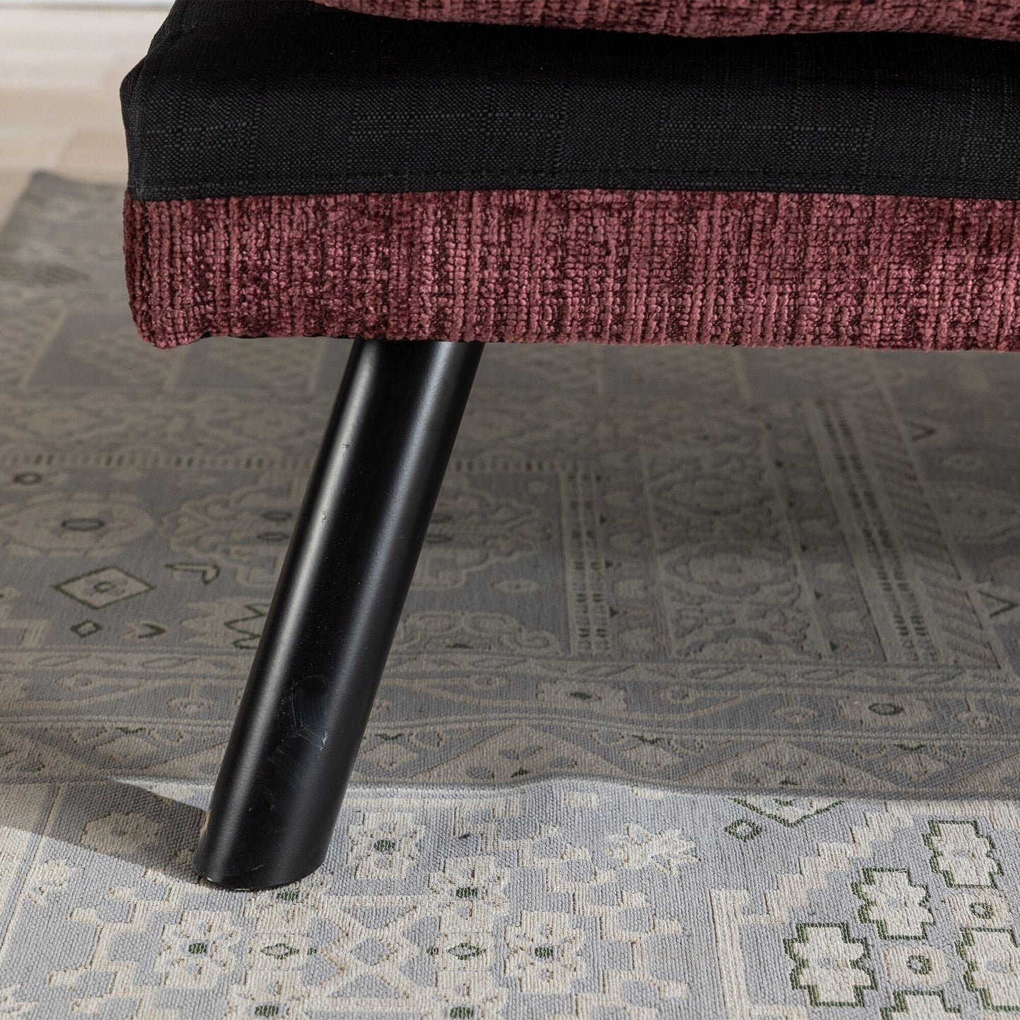 Divano letto futon convertibile in ciniglia rosso vino da 75,6 pollici con gambe in metallo per soggiorno