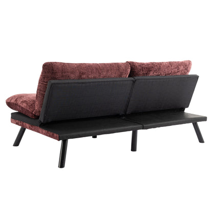 Divano letto futon convertibile in ciniglia rosso vino