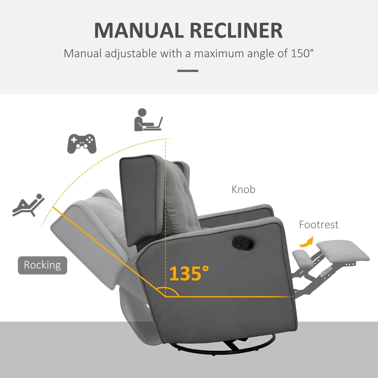 Poltrona reclinabile girevole con schienale alto