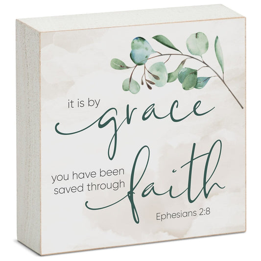 Cartello decorativo in legno con messaggio di Grace Saved Through Faith, 3,75 pollici quadrati, prodotto negli Stati Uniti - Multi-38