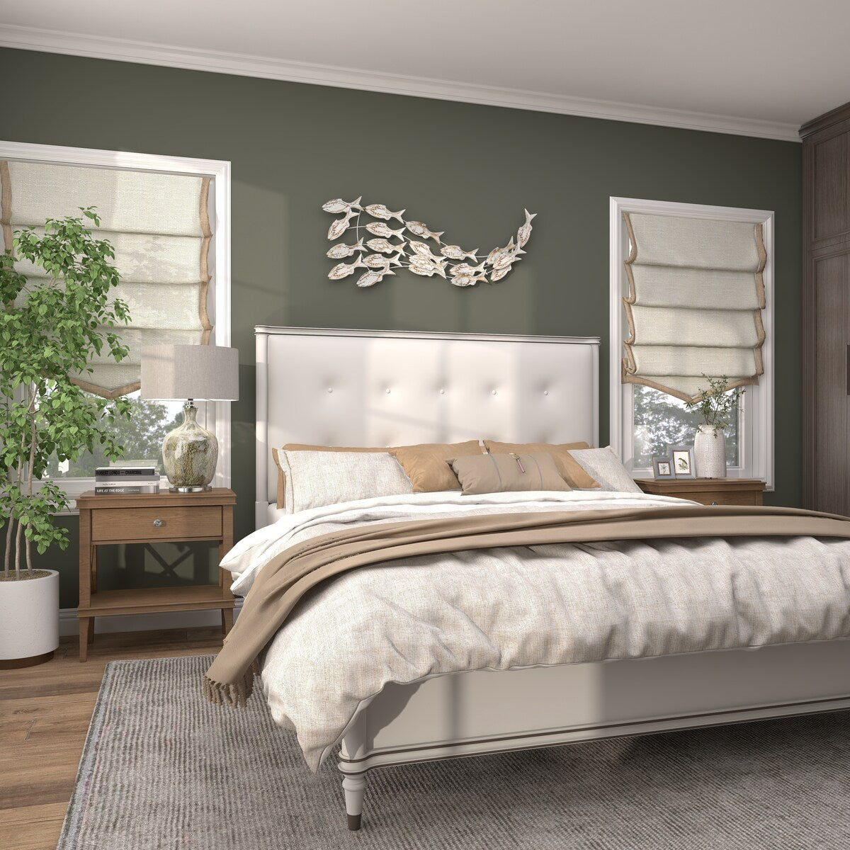 Decorazione murale per la casa a forma di pesce in legno fatto a mano con effetto anticato marrone - Bianco - Roche River Decor