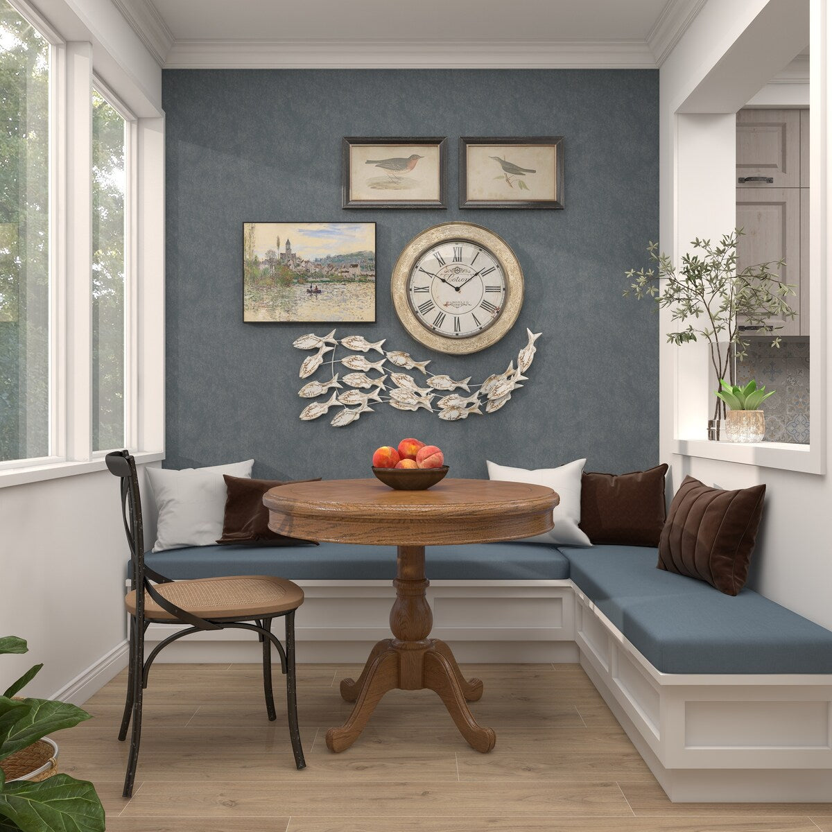 Decorazione murale per la casa a forma di pesce in legno fatto a mano con effetto anticato marrone - Bianco - Roche River Decor