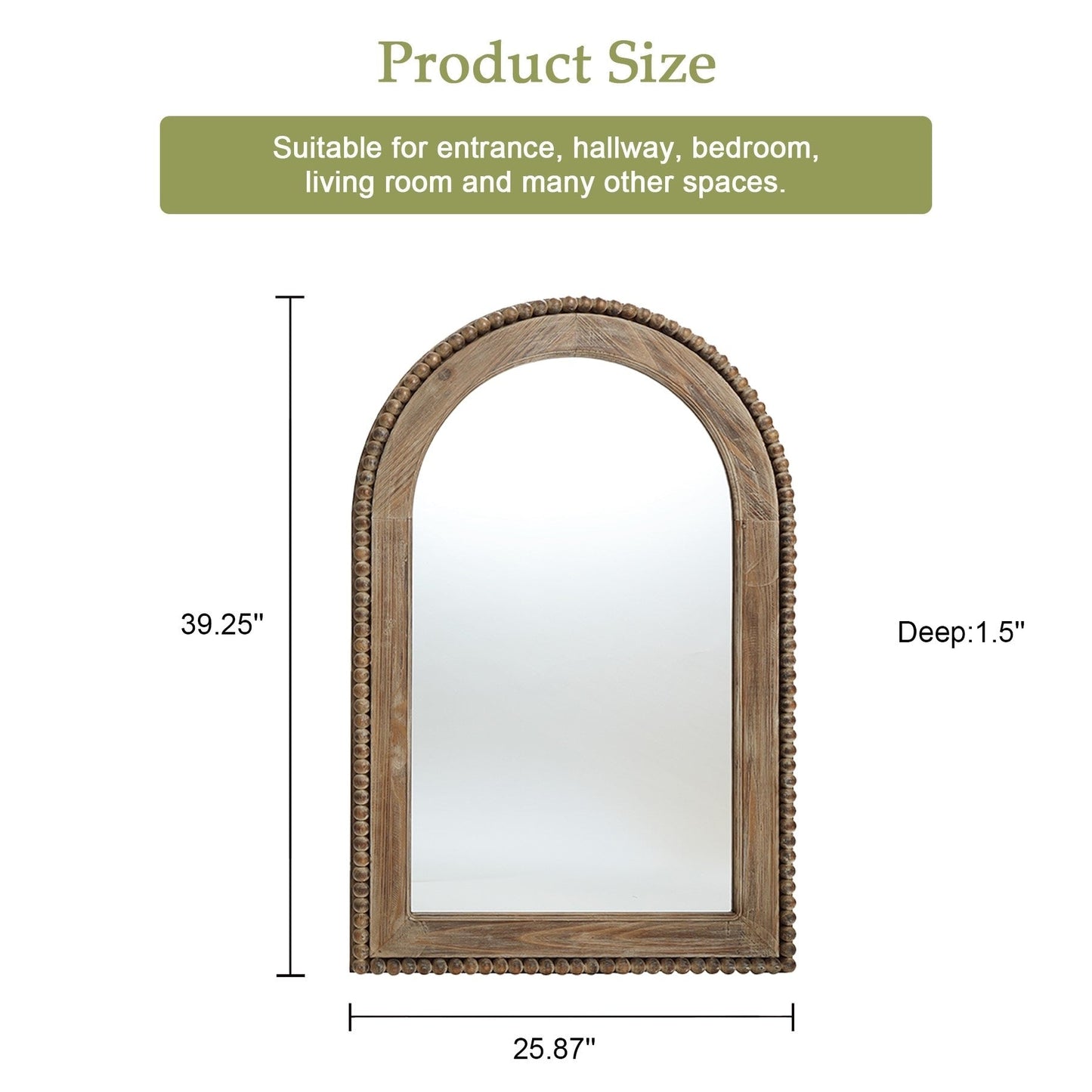 Specchio da parete con finestra ad arco e cornice in legno, specchio da parete per bagno - 39,25 A x 25,87 L x 1,5 P