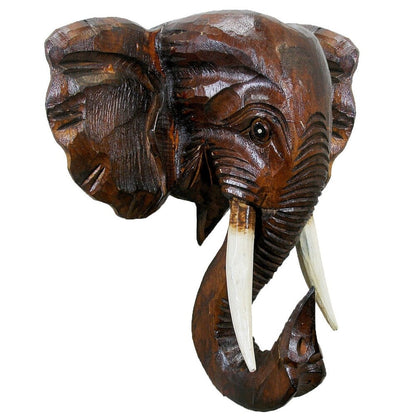 Decorazione da parete a forma di testa di elefante in legno
