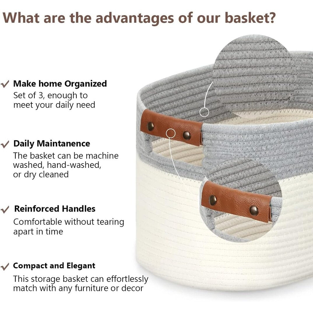 Cestini intrecciati per riporre oggetti, set da 3