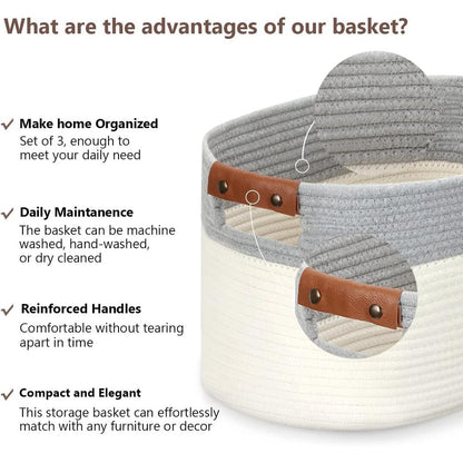 Cestini intrecciati per riporre oggetti, set da 3