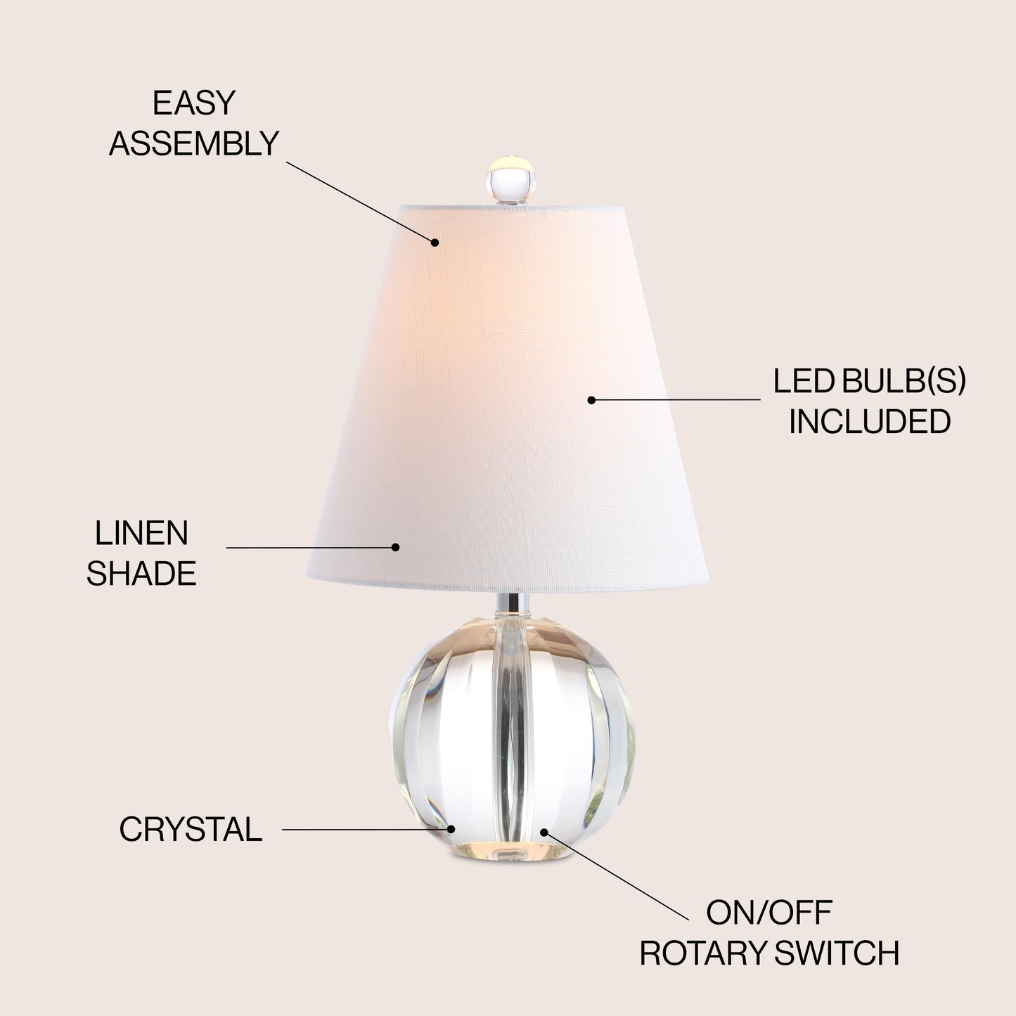 Lampada da tavolo a LED Goddard 16 Crystal Ball/Metal, di JONATHAN Y