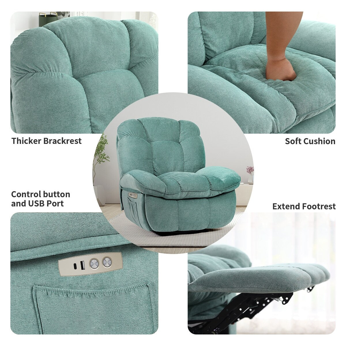 Poltrona reclinabile elettrica XINMICS, poltrona reclinabile massaggiante con riscaldamento, poltrone reclinabili girevoli moderne per adulti con USB