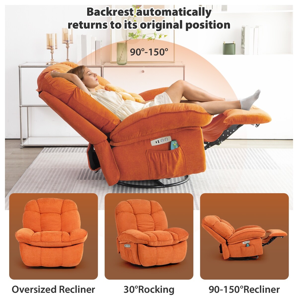 Poltrona reclinabile elettrica XINMICS, poltrona reclinabile massaggiante con riscaldamento, poltrone reclinabili girevoli moderne per adulti con USB