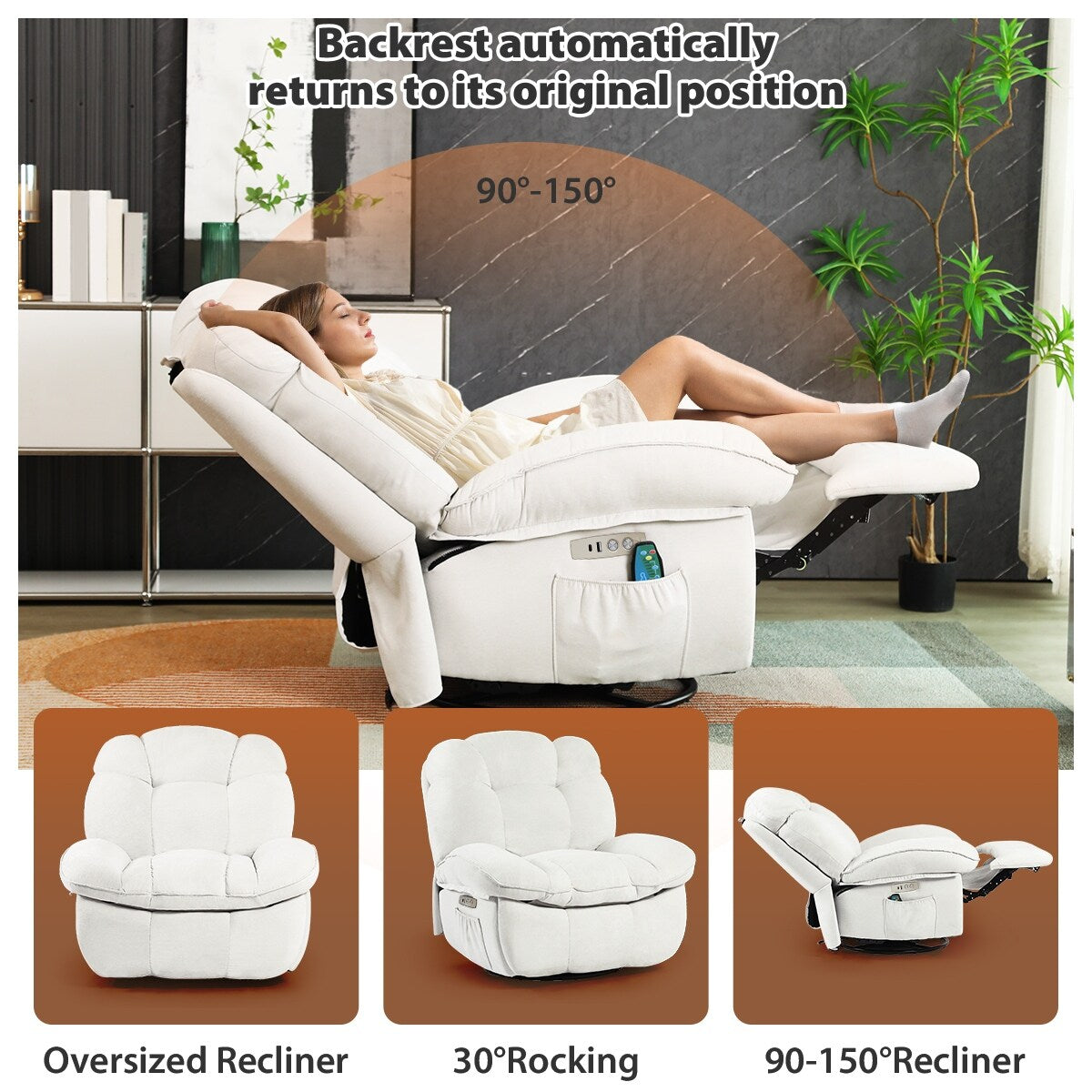 Poltrona reclinabile elettrica XINMICS, poltrona reclinabile massaggiante con riscaldamento, poltrone reclinabili girevoli moderne per adulti con USB