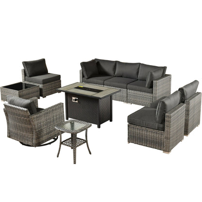 Set di mobili da giardino XIZZI da 10 pezzi con tavolo da fuoco