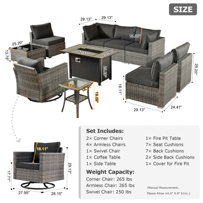 Set di mobili da giardino XIZZI da 10 pezzi con tavolo da fuoco