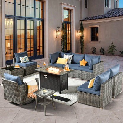 Set di mobili da giardino XIZZI da 10 pezzi con tavolo da fuoco