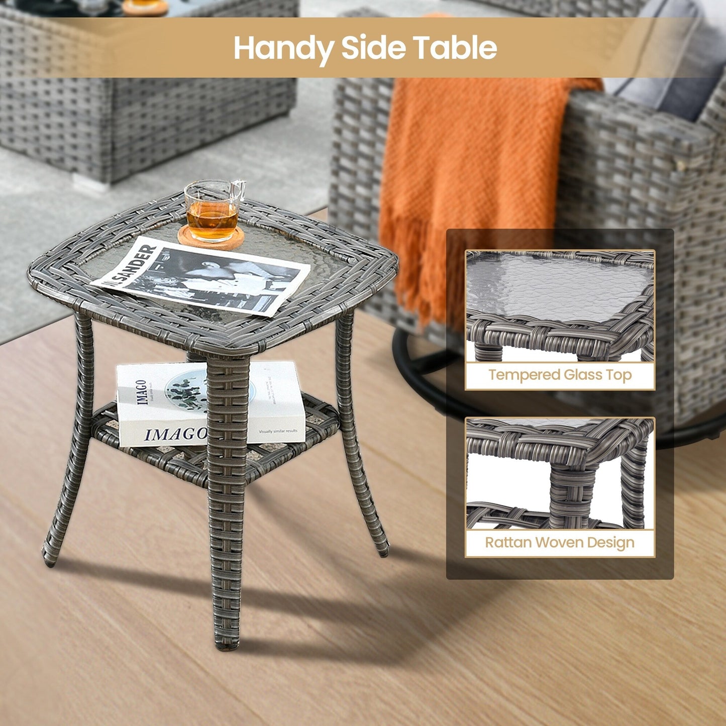 Set di mobili da giardino XIZZI da 10 pezzi con tavolo da fuoco