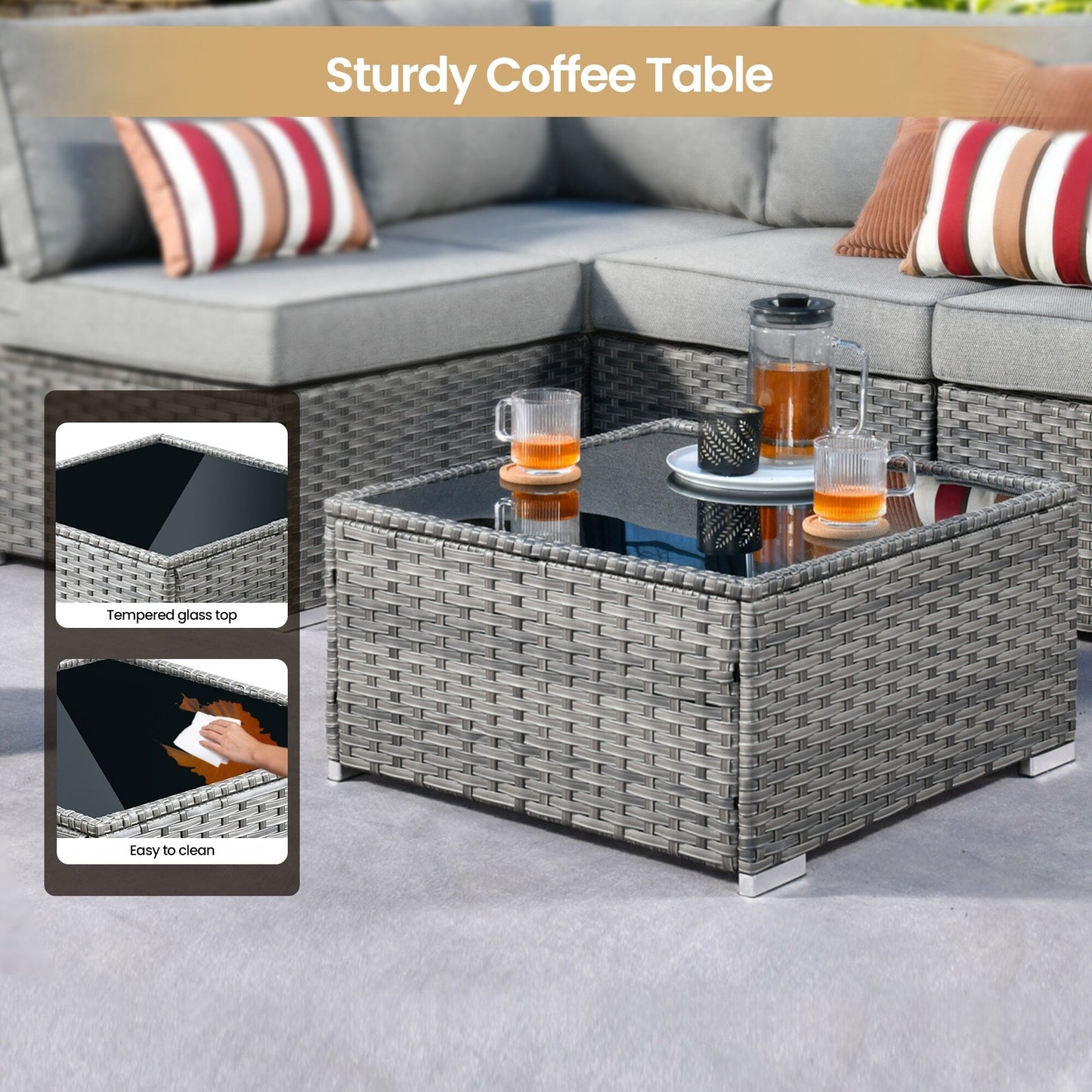 Set di mobili da giardino XIZZI da 10 pezzi con tavolo da fuoco