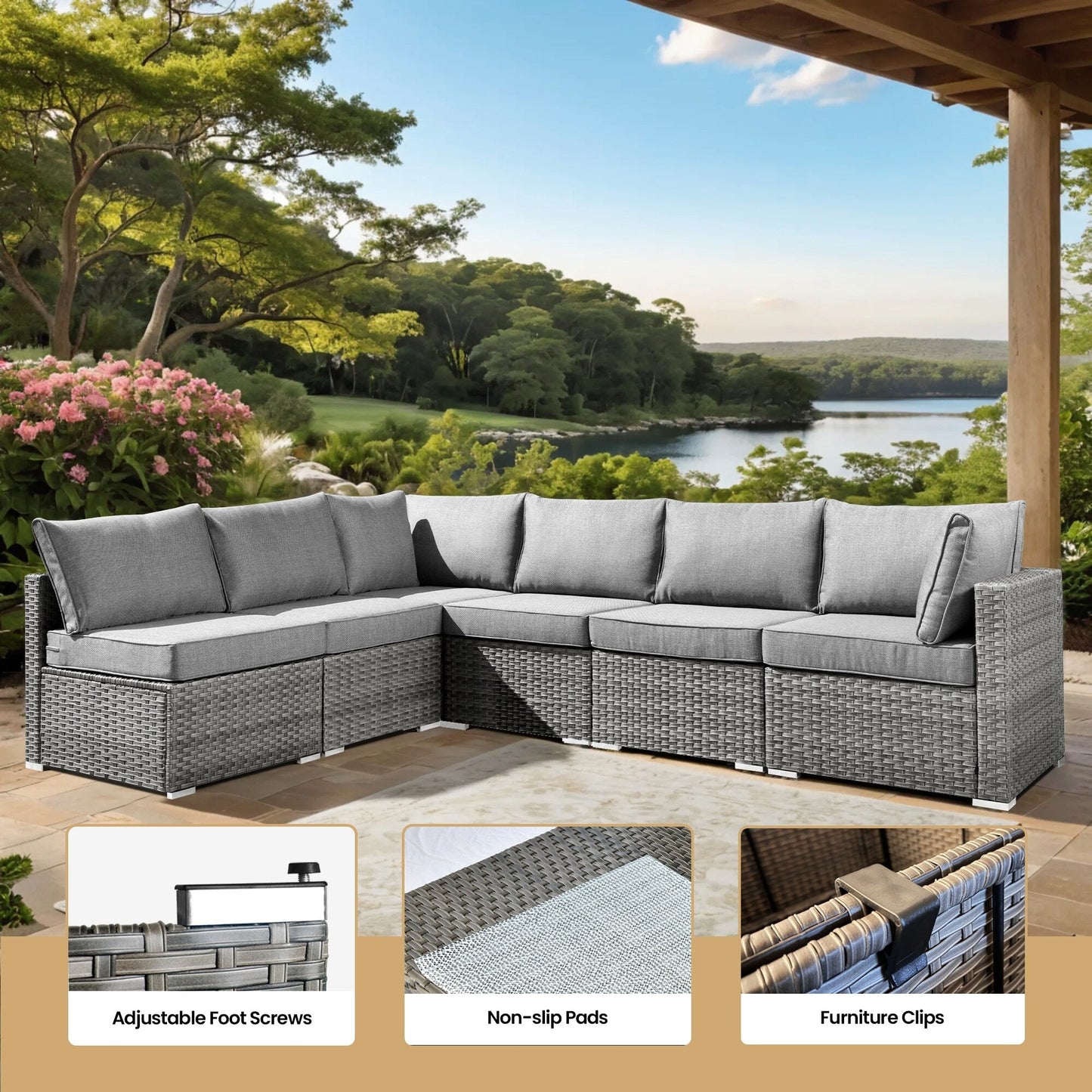 Set di mobili da giardino XIZZI da 10 pezzi con tavolo da fuoco