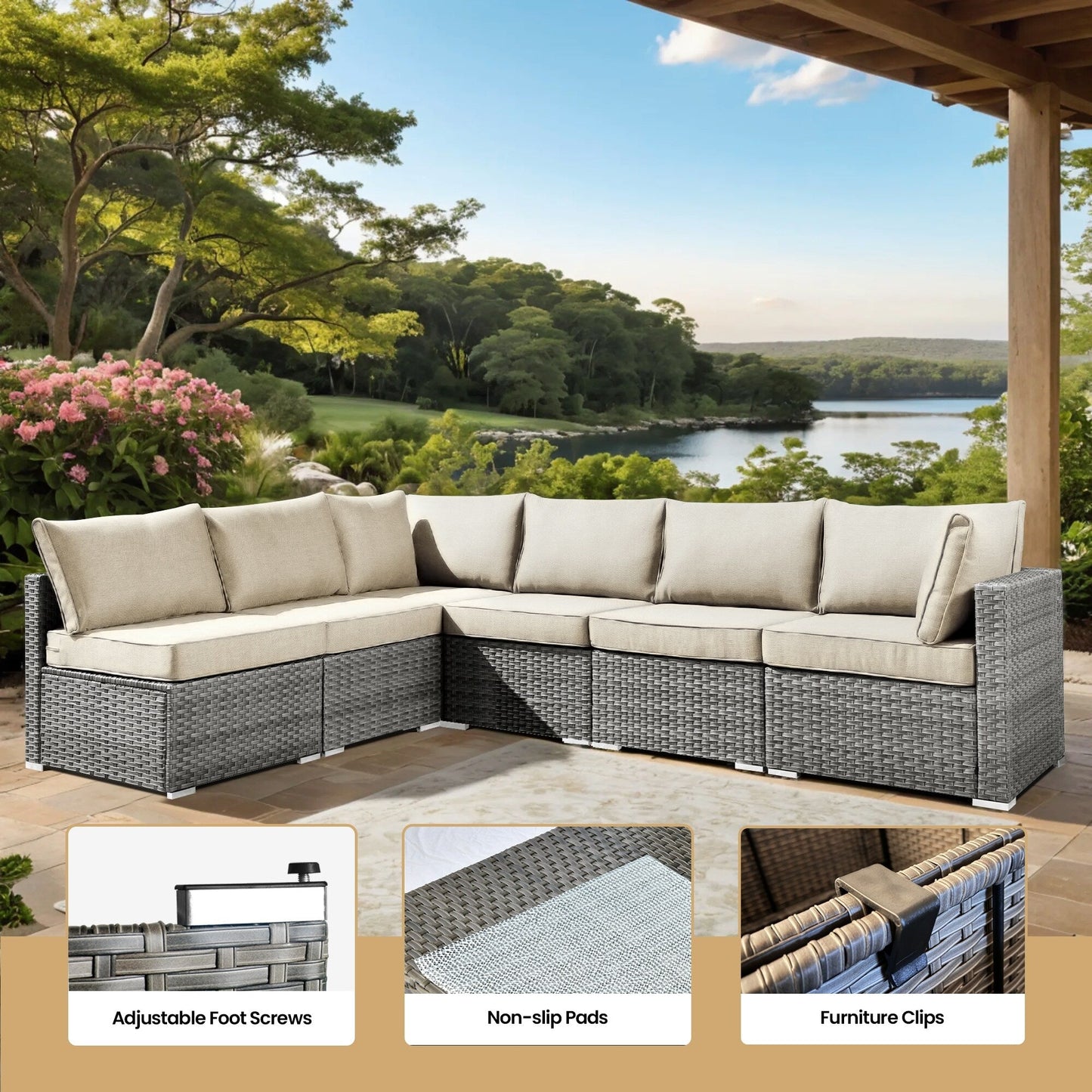 Set di mobili da giardino XIZZI da 10 pezzi con tavolo da fuoco