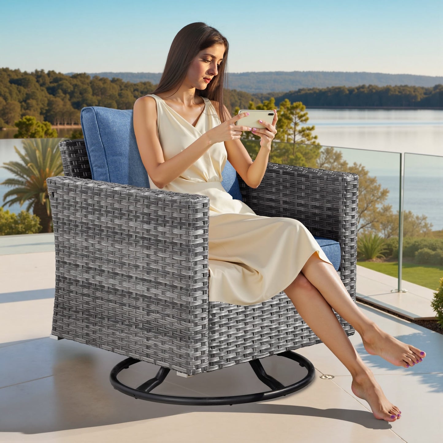 Set di mobili da giardino XIZZI da 10 pezzi con tavolo da fuoco