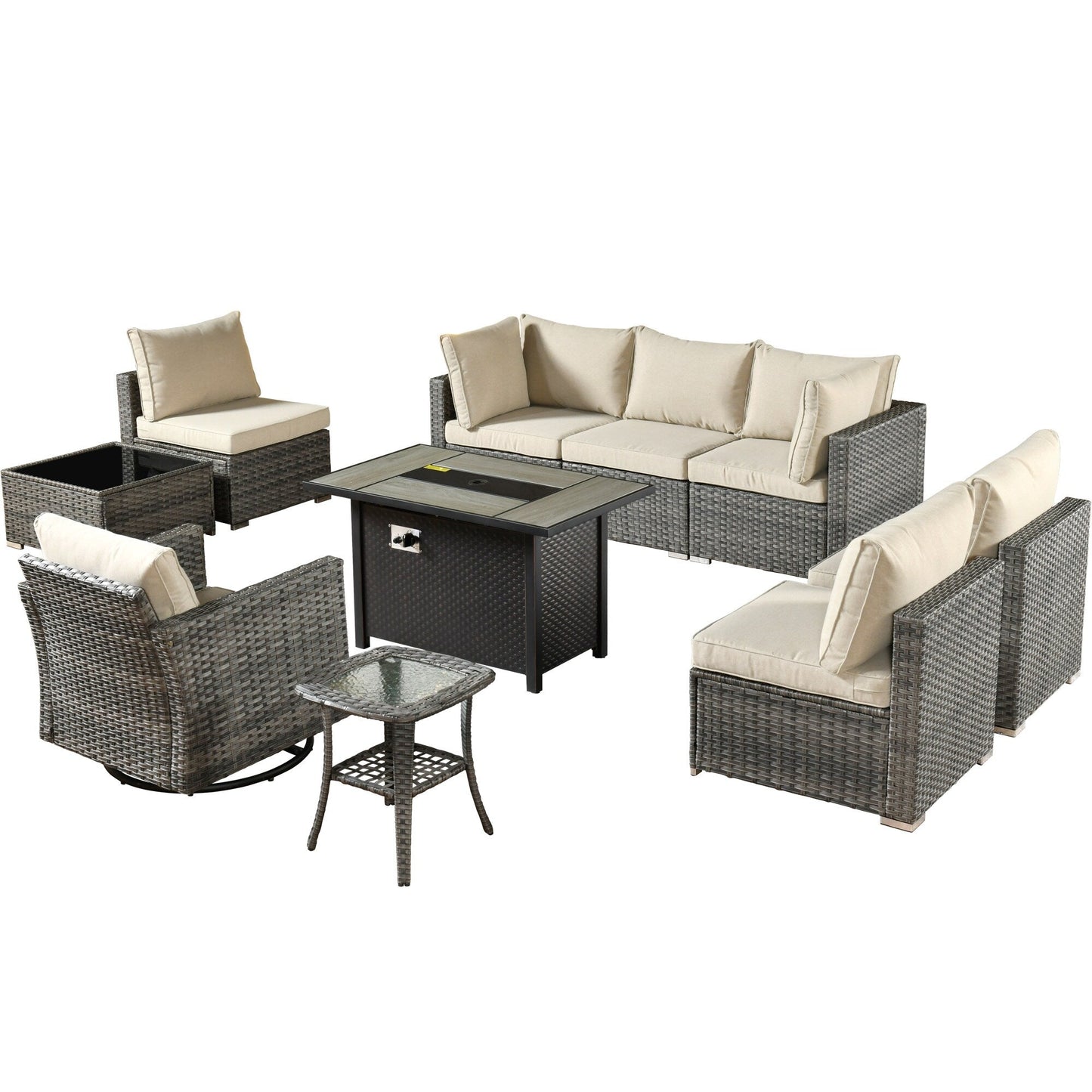 Set di mobili da giardino XIZZI da 10 pezzi con tavolo da fuoco