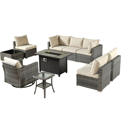 Set di mobili da giardino XIZZI da 10 pezzi con tavolo da fuoco