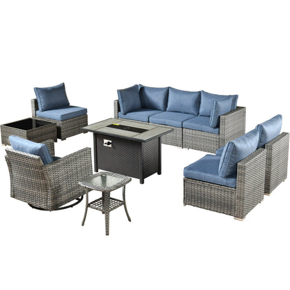 Set di mobili da giardino XIZZI da 10 pezzi con tavolo da fuoco