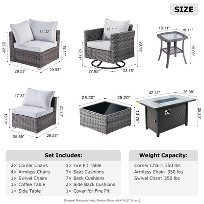 Set di mobili da giardino XIZZI da 10 pezzi con tavolo da fuoco