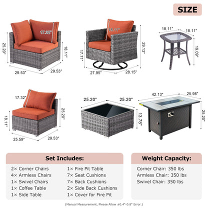 Set di mobili da giardino XIZZI da 10 pezzi con tavolo da fuoco