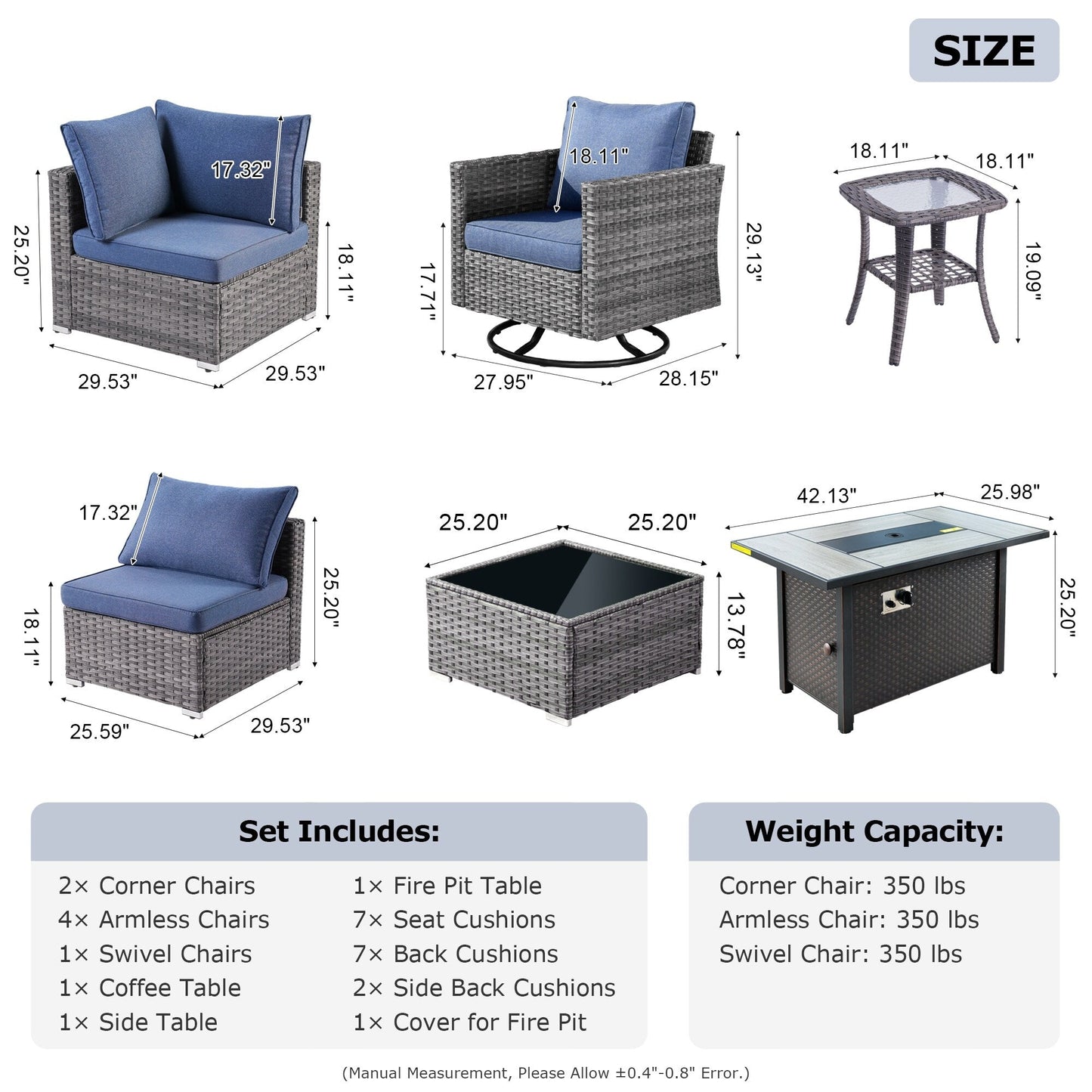 Set di mobili da giardino XIZZI da 10 pezzi con tavolo da fuoco