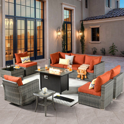 Set di mobili da giardino XIZZI da 10 pezzi con tavolo da fuoco